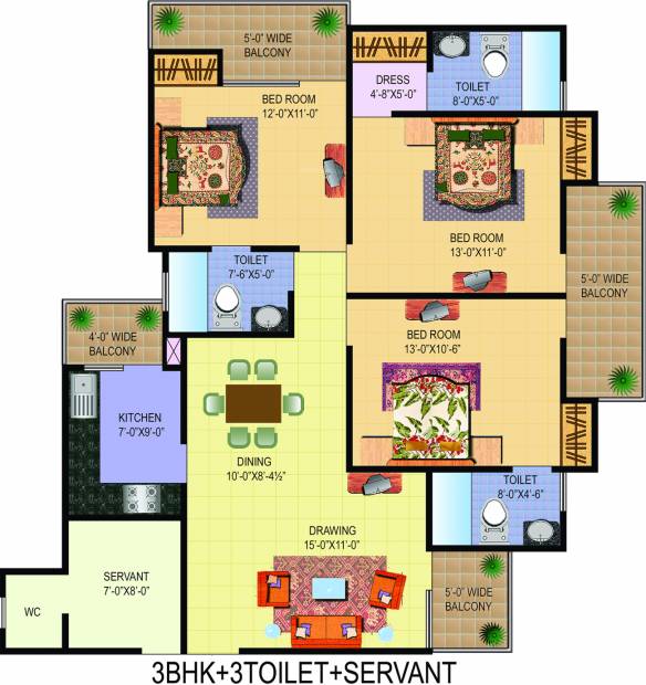 Sanchar Palm Heights (3BHK+3T (1,709 sq ft)   Servant Room 1709 sq ft)