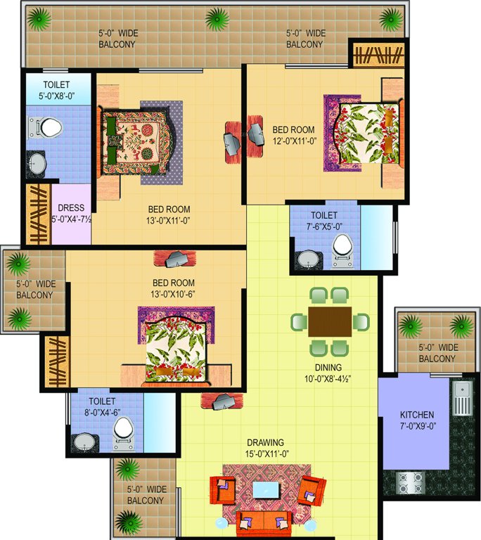Sanchar Palm Heights (3BHK+3T (1,599 sq ft) 1599 sq ft)