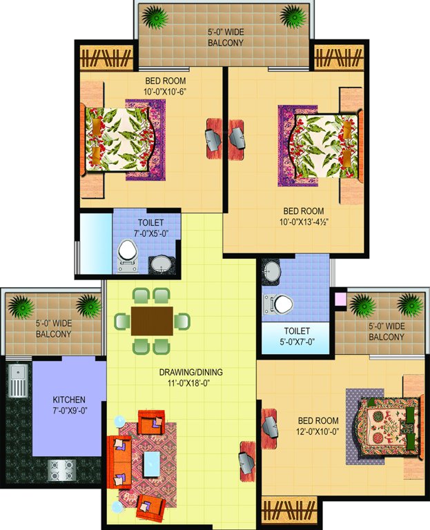 Sanchar Palm Heights (3BHK+2T (1,280 sq ft) 1280 sq ft)