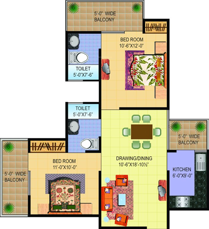 Sanchar Palm Heights (2BHK+2T (1,139 sq ft) 1139 sq ft)