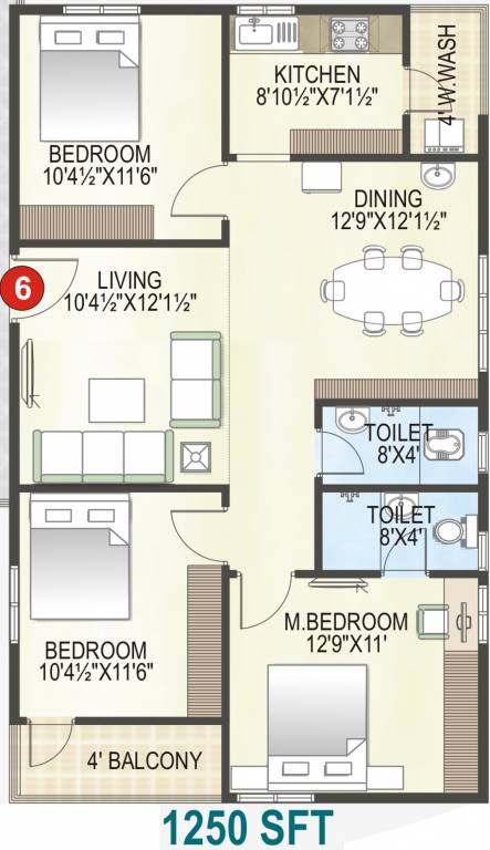  Arena (3BHK+2T (1,250 sq ft) 1250 sq ft)