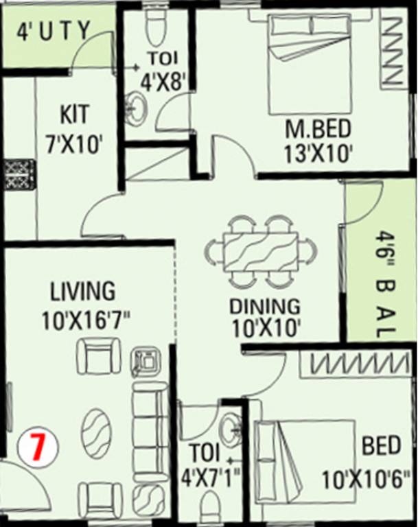 MVV Builders Enclave (2BHK+2T (1,020 sq ft) 1020 sq ft)