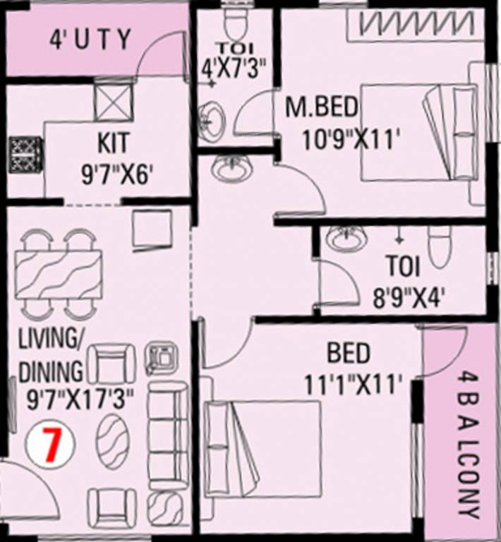 MVV Builders Enclave (2BHK+2T (895 sq ft) 895 sq ft)