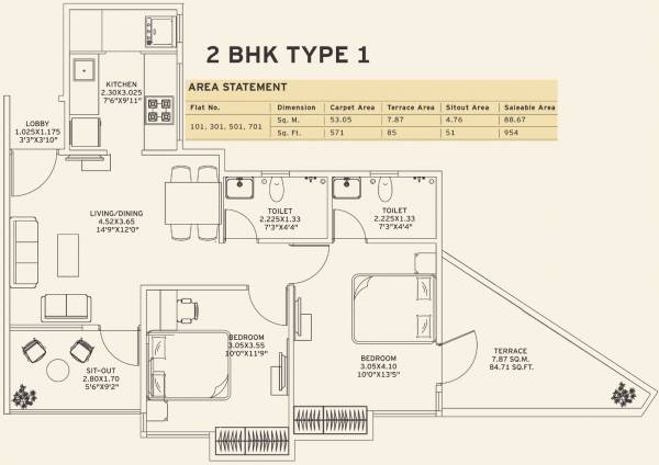 Vilas Javdekar Yashwin Royal (2BHK+2T (954 sq ft) 954 sq ft)