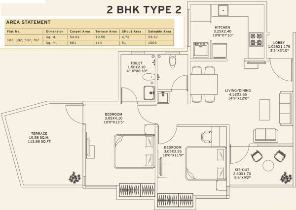 Vilas Javdekar Yashwin Royal (2BHK+2T (1,008 sq ft) 1008 sq ft)