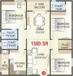  Senate (3BHK+3T (1,580 sq ft) + Pooja Room 1580 sq ft)