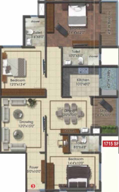 DSR Eden Greens (3BHK+3T (1,715 sq ft) 1715 sq ft)