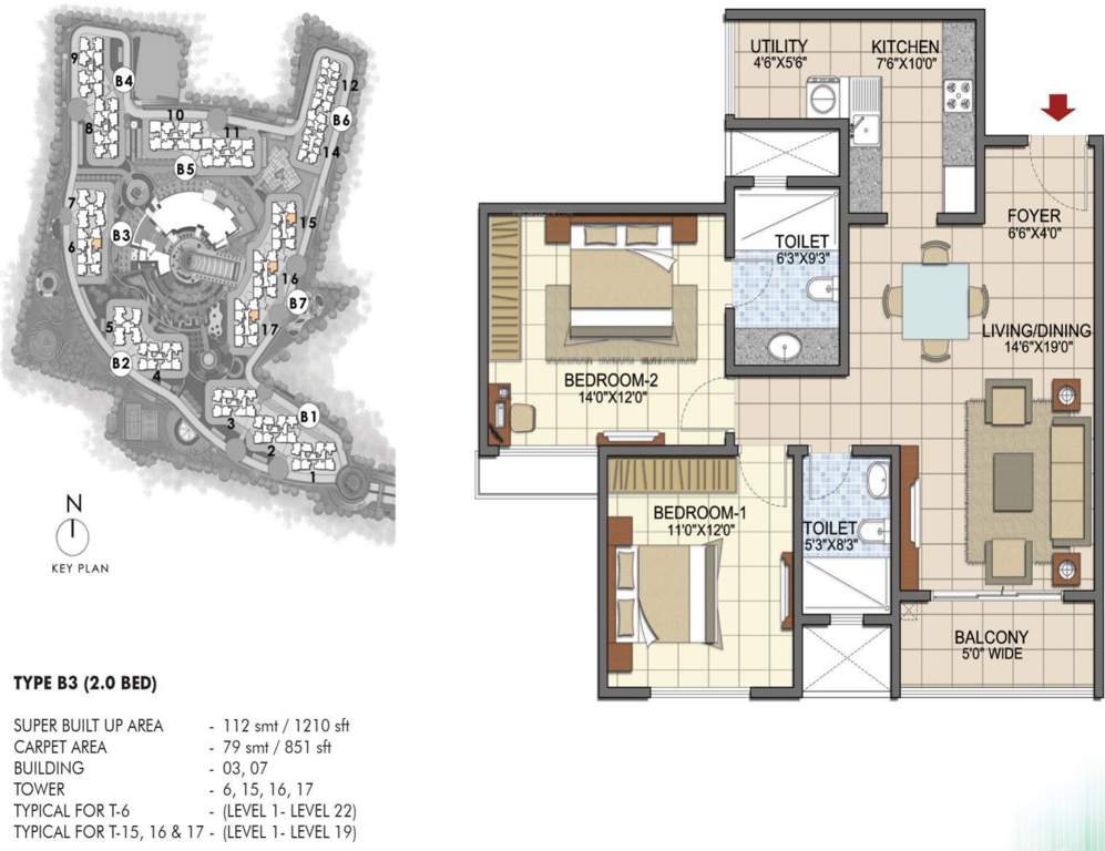 Prestige Song Of The South (2BHK+2T (1,210 sq ft) 1210 sq ft)