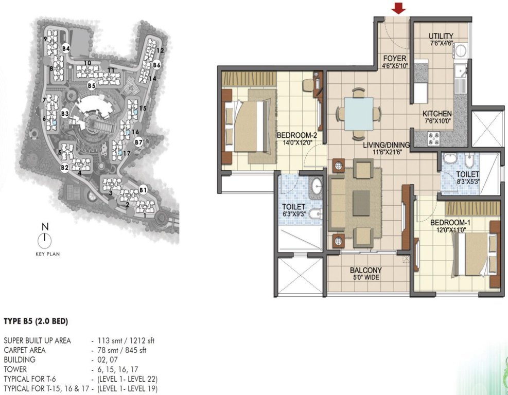 Prestige Song Of The South (2BHK+2T (1,212 sq ft) 1212 sq ft)