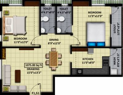 AA Construction Anandham Flats (2BHK+2T (1,075 sq ft) + Pooja Room 1075 sq ft)