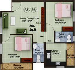 BK Blossom (2BHK+2T (806 sq ft) 806 sq ft) BK Blossom (2BHK+2T (806 sq ft) 806 sq ft)