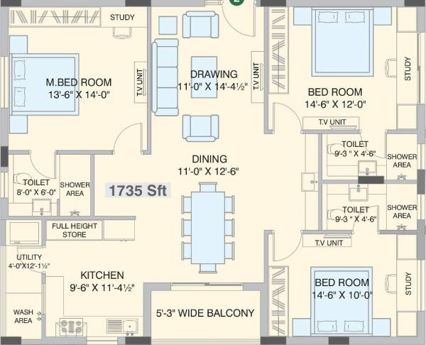 Alekhya Lotus Leaf (3BHK+3T (1,735 sq ft) 1735 sq ft)