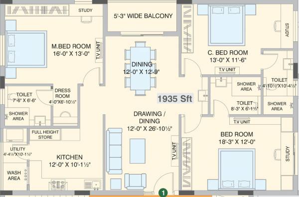 Alekhya Lotus Leaf (3BHK+3T (1,935 sq ft) 1935 sq ft)