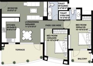 Raheja Vedas (2BHK+2T (1,408 sq ft) 1408 sq ft)