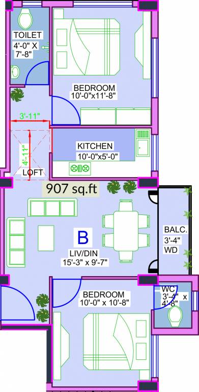 Yahvi (2BHK+2T (907 sq ft) 907 sq ft)
