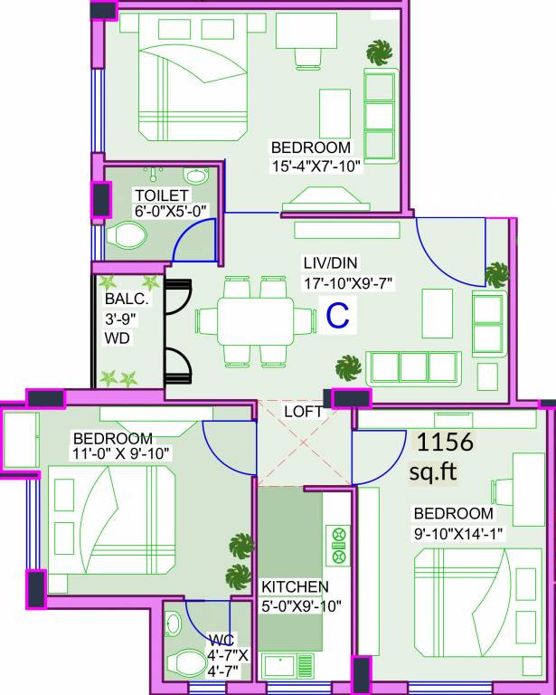 Yahvi (3BHK+2T (1,156 sq ft) 1156 sq ft)