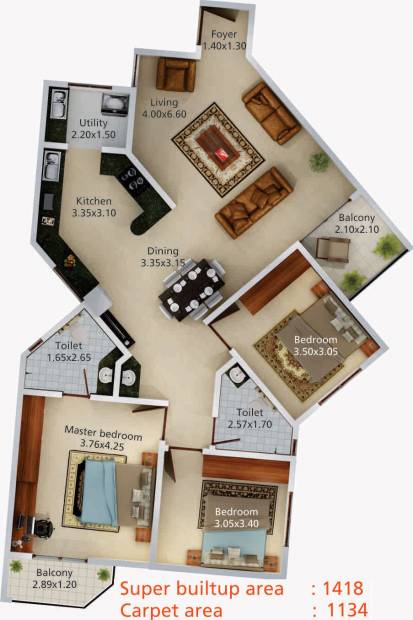 Aratt Vivera (3BHK+2T (1,418 sq ft) 1418 sq ft)