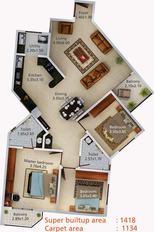 Aratt Vivera (3BHK+2T (1,418 sq ft) 1418 sq ft)