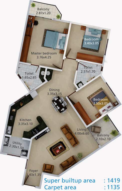 Aratt Vivera (3BHK+2T (1,419 sq ft) 1419 sq ft)
