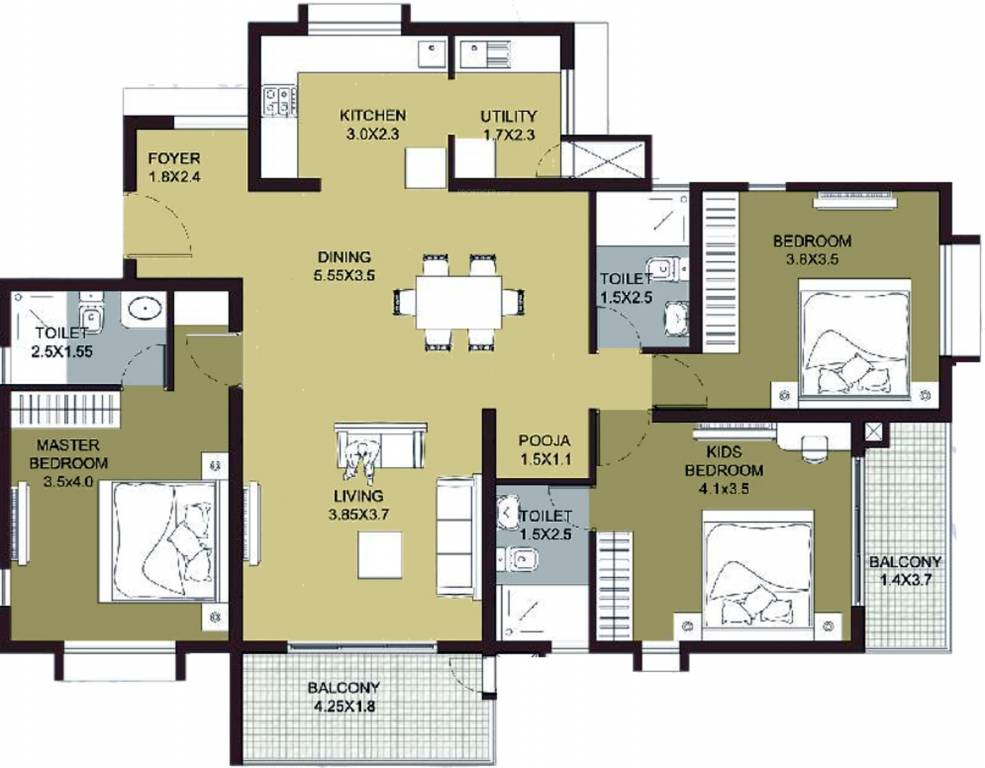 Carbon Cornerstone (3BHK+3T (1,725 sq ft)   Pooja Room 1725 sq ft) Carbon Cornerstone (3BHK+3T (1,725 sq ft)   Pooja Room 1725 sq ft)