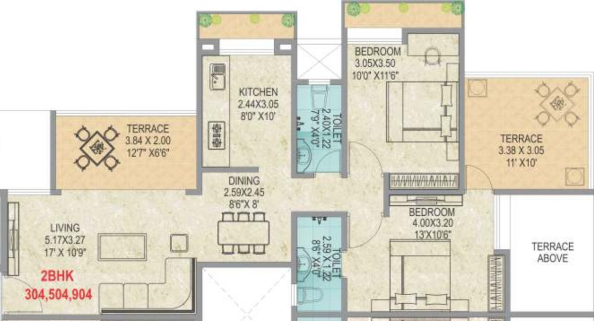 Deron Bhushanam (2BHK+2T (1,263 sq ft) 1263 sq ft)