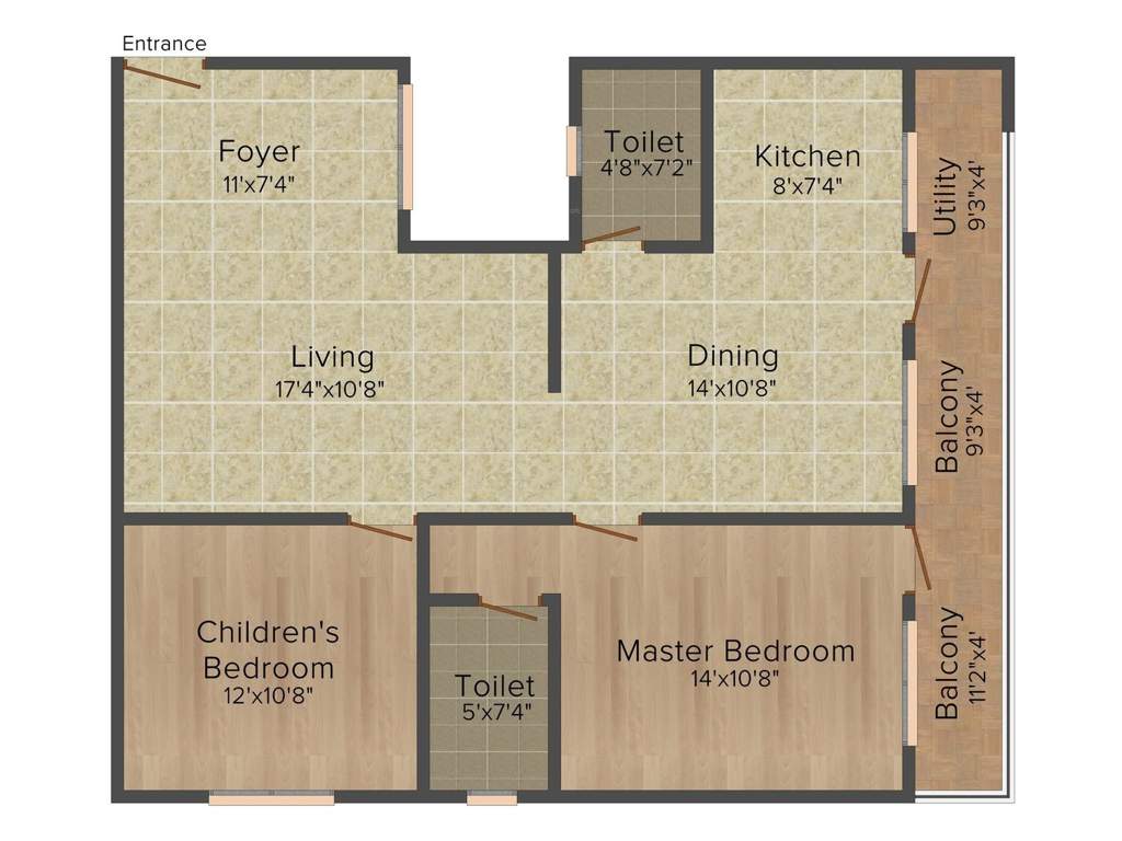 SLS Signature (2BHK+2T (1,306 sq ft) Study Room 1306 sq ft)