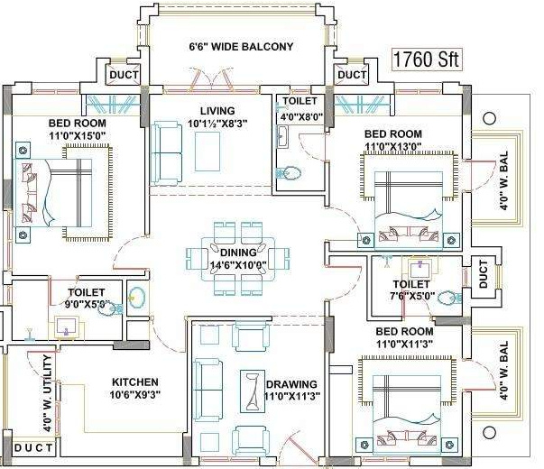 Aditya Empress Heights (3BHK+3T (1,760 sq ft) 1760 sq ft)