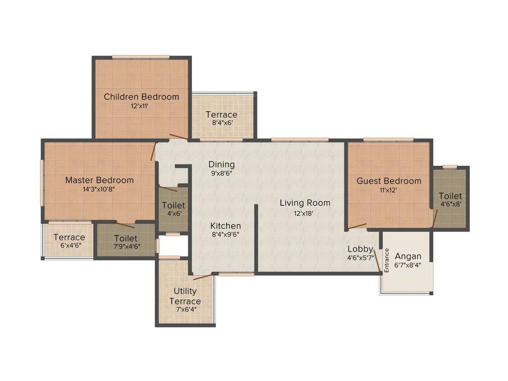 Yashada Triose (3BHK+2T (1,482 sq ft) 1482 sq ft)