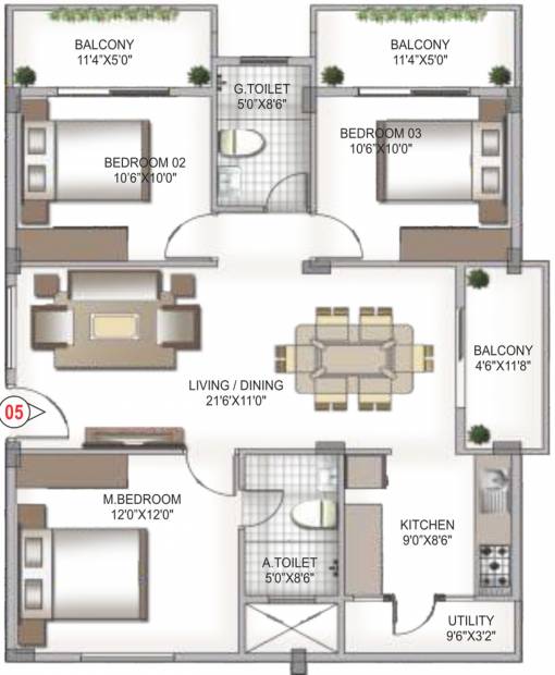 I Land Expressions (3BHK+2T (1,320 sq ft) 1320 sq ft)