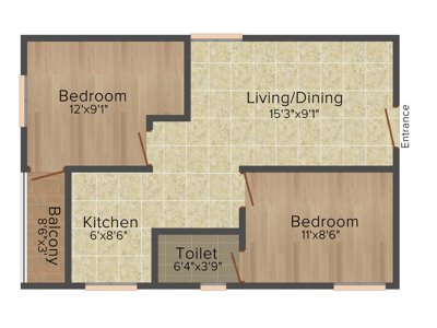 Aara Rain Tree (2BHK+1T (745 sq ft) 745 sq ft)