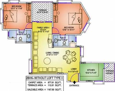 Geras Emerald City (2BHK+2T (1,167 sq ft) 1167 sq ft)