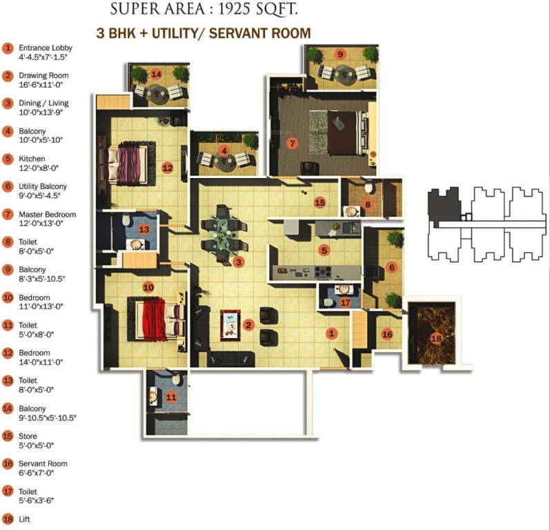 Max Max Heights Majestic (3BHK+3T (1,925 sq ft) + Servant Room 1925 sq ft)