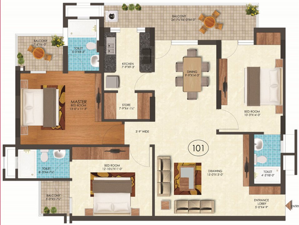 Max Max Heights Majestic (3BHK+3T (1,725 sq ft) + Pooja Room 1725 sq ft)
