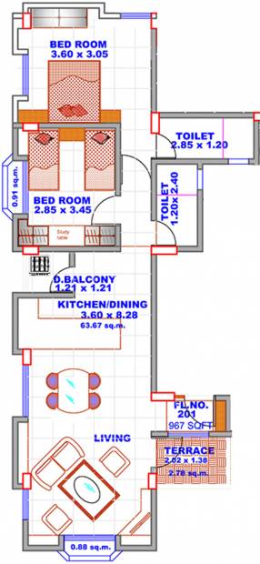 NG Jai Ravi Apartment (2BHK+2T (967 sq ft) 967 sq ft)