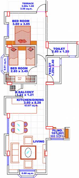 NG Jai Ravi Apartment (2BHK+2T (968 sq ft) 968 sq ft)