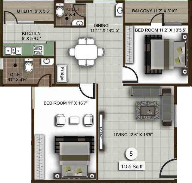 Splendid Skyline (2BHK+2T (1,155 sq ft) 1155 sq ft)