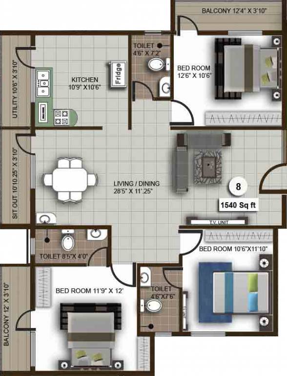 Splendid Skyline (3BHK+3T (1,540 sq ft) 1540 sq ft)