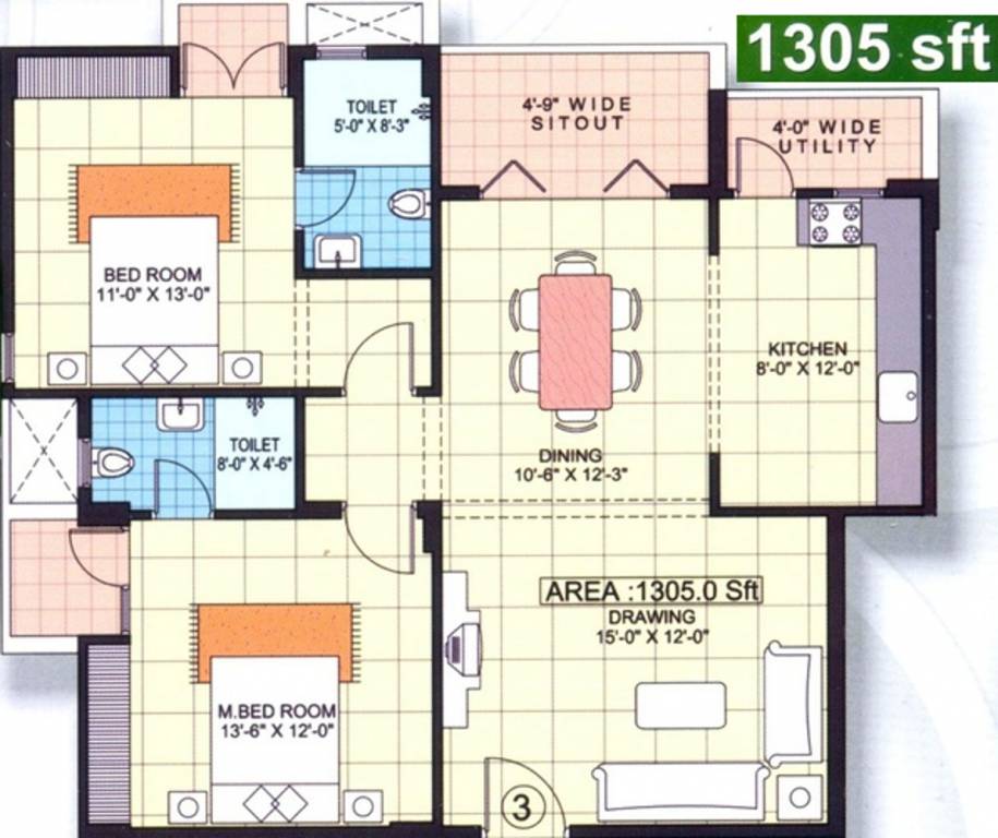 Springfield Oaks (2BHK+2T (1,305 sq ft) 1305 sq ft) Springfield Oaks (2BHK+2T (1,305 sq ft) 1305 sq ft)