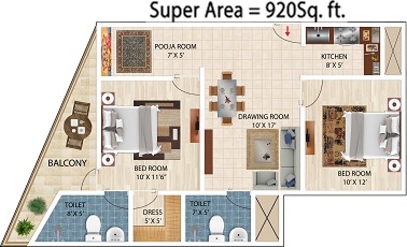AKH Royal Apartment (2BHK+2T (920 sq ft)   Pooja Room 920 sq ft)