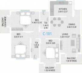 Saldanha Orchid (3BHK+2T (1,285 sq ft) 1285 sq ft) Saldanha Orchid (3BHK+2T (1,285 sq ft) 1285 sq ft)