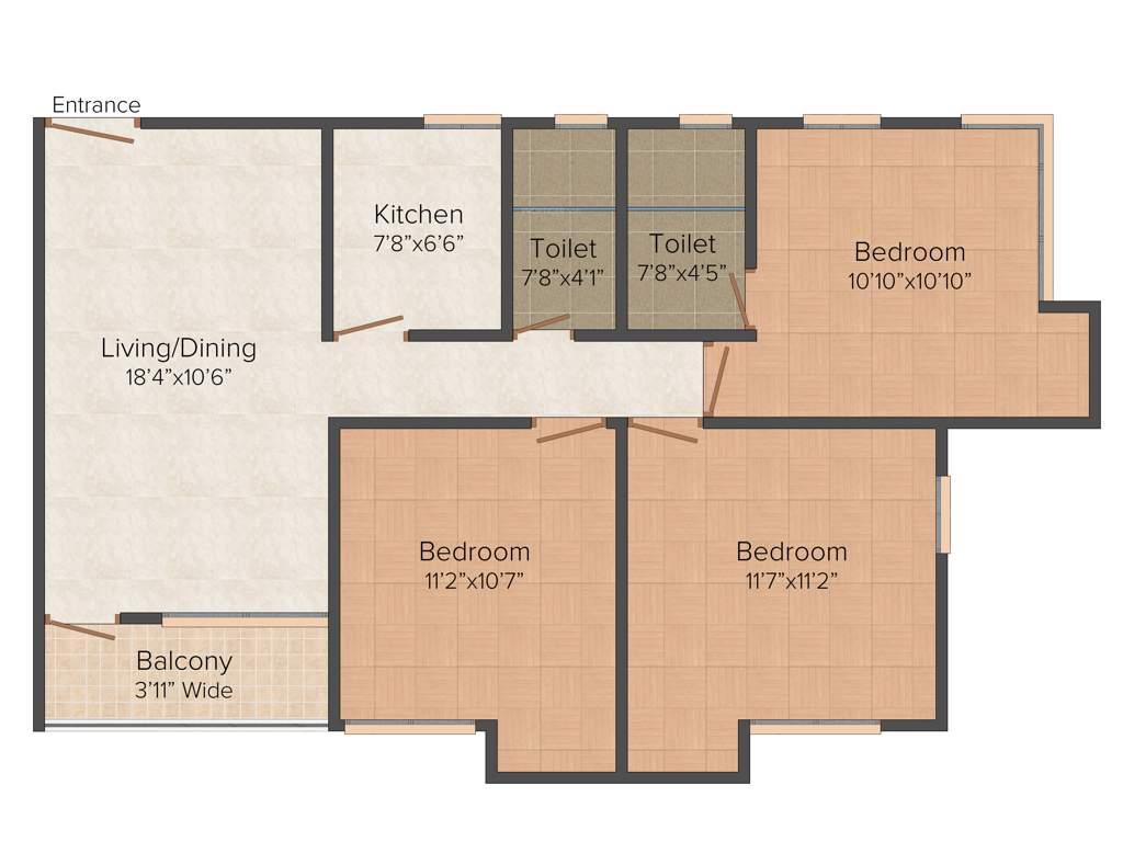 Abira Confiar (3BHK+2T (1,173 sq ft) 1173 sq ft)