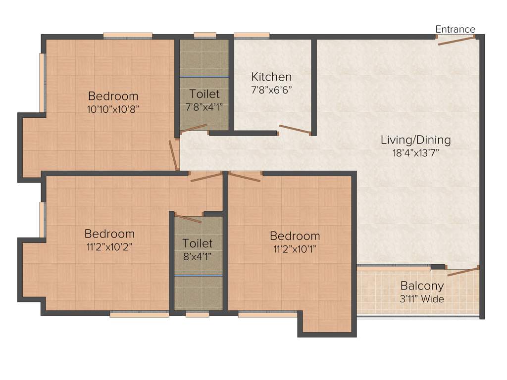 Abira Confiar (3BHK+2T (1,181 sq ft) 1181 sq ft)