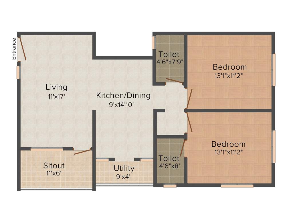 Liberty Saarthak Elina (2BHK+2T (890 sq ft) 890 sq ft)
