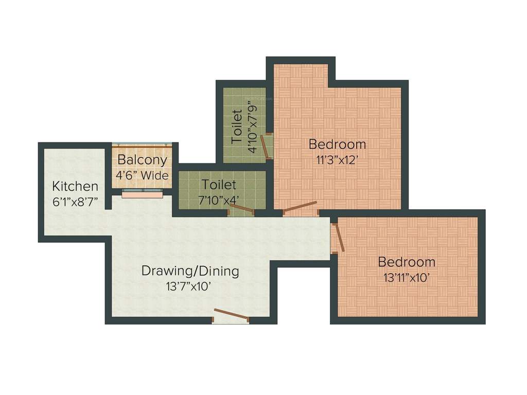 Martin Infraprojects Royal Villa 2BHK+2T (911 sq ft)