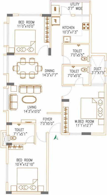 VKC Chourasia Pride (3BHK+3T (1,392 sq ft) 1392 sq ft)