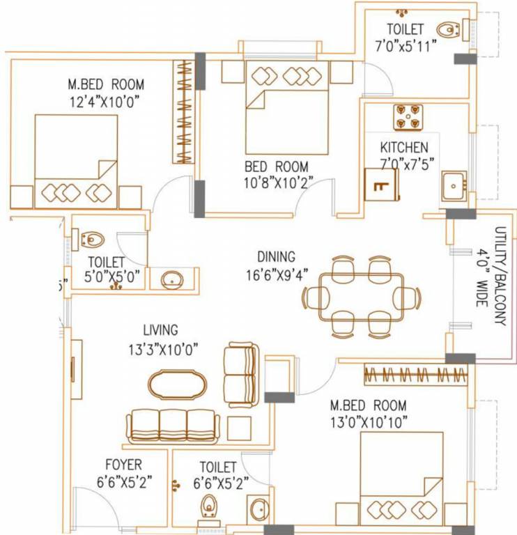 VKC Chourasia Pride (3BHK+3T (1,361 sq ft) 1361 sq ft)