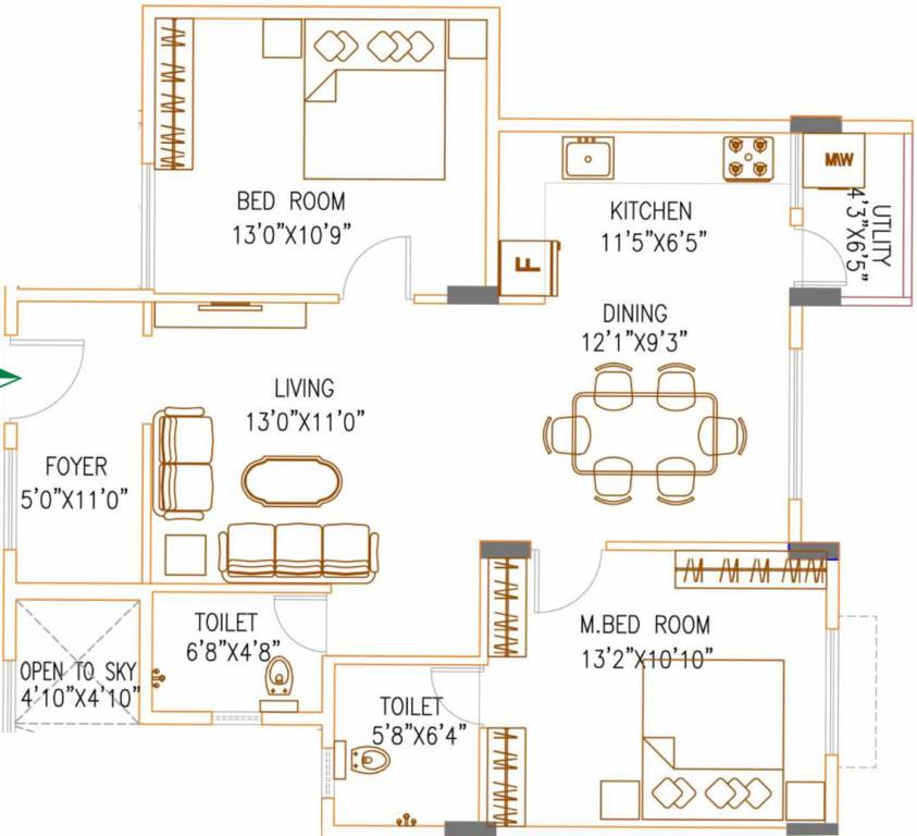 VKC Chourasia Pride (2BHK+2T (1,197 sq ft) 1197 sq ft)