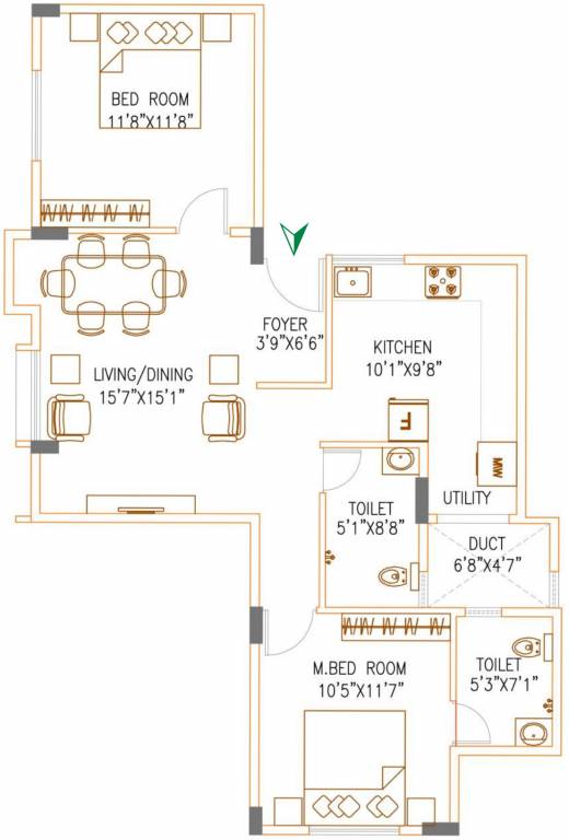 VKC Chourasia Pride (2BHK+2T (1,112 sq ft) 1112 sq ft)