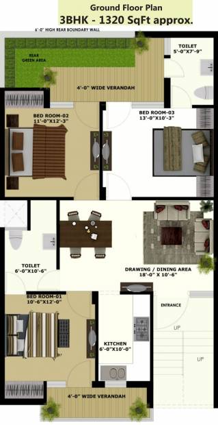 Vision Nature Huts 2 (3BHK+2T (1,320 sq ft) 1320 sq ft)