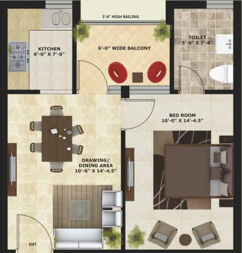 GGP Noor Independent Floors (1BHK+1T (605 sq ft) 605 sq ft)